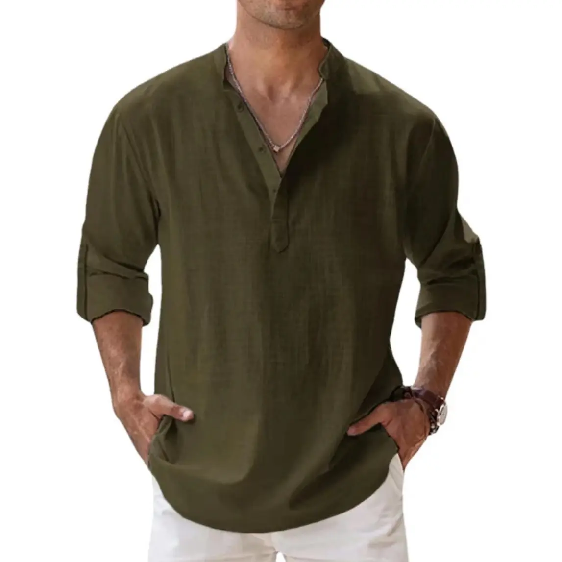 Summer linen shirt men’s Menswear Underwear Top Casual Tropical Beige Breathable