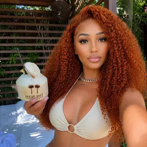Alipearl Wigs 250% Density Side Part #35Copper Color Curly 13x6 Front Lace Wig with Drawstring Ready To Go Glueless Wigs Pre Styled Pre Cut PLace Plucked Human Hair