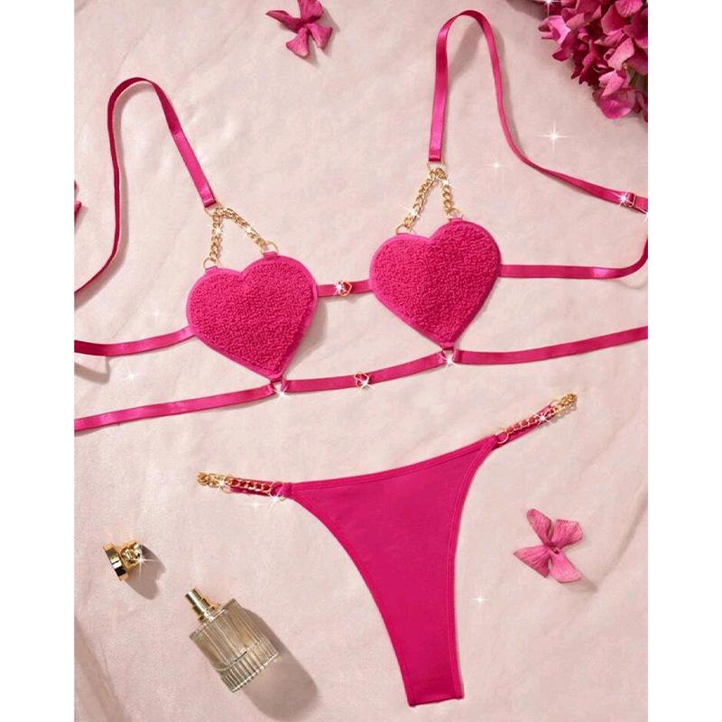 Cross-border Foreign Trade Autumn New Arrival Romantic French Style Sexy Heart-shaped Strap Temptation Lingerie for Women