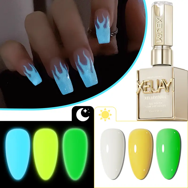 XEIJAYI 15ML TPO-HEMA-Free 3D Art Gel Polish Bottle, Luminous Night-Glowing Magnetic Glossy Floral Pattern, for Adults' Decorated Almond Nails, DIY Nails at Home & Salon Use, Christmas Gift