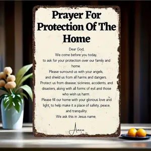 1pc "Prayer for Protection of the Home" Aluminum Wall Art Sign, 8x12" Moisture-Resistant, Bend-Proof Rustic Design Ideal for Indoor/Outdoor Use in Home, Office, Bar, Club, Theater, Cafe, Religious Wall Art Serene Home Decor
