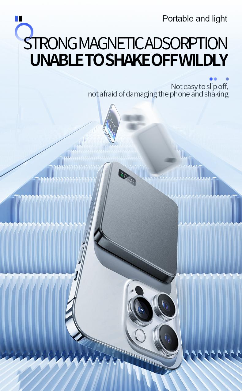 WESECUU 3-in-1 Wireless Power Bank 5000mAh 15W Fast Charging Ultra-Strong Magnets Metallic Body Design Compatible with MagSafe iPhone Models