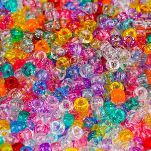 1000+pcs Glitter Pony Beads Bulk, Acrylic 9mm Large Plastic Bead for Bracelets Big Hole Hair Braids Crafts DIY Projects