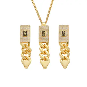 Stainless Steel S-shaped Zircon Necklace, Cuban Chain Earrings Set, Hip-hop Accessories