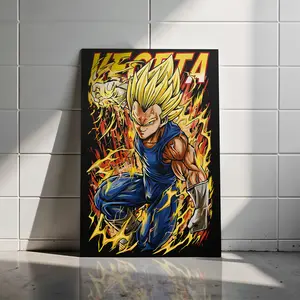 Majin Saiyan Prince Warrior Lightning Power Anime Wall Art Poster - Premium Manga Fighter Graphic Japanese Anime Decor High-Quality Print for Fans