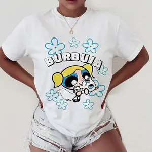 Retro Y2K Cute Burbuja Powerpuff Girls and Kitten Graphic T-Shirt, Trending Fitness Workout Inspired Shirt, Tee for Men Women