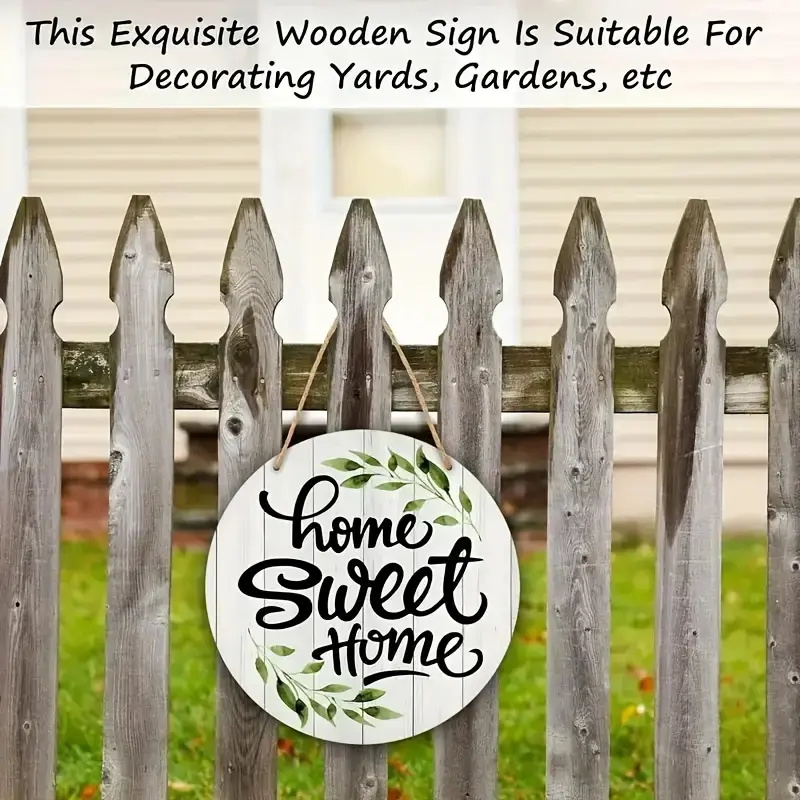 Rustic Wooden Wall Sign 'home Sweet Home' with Plant Design, Front Door ...