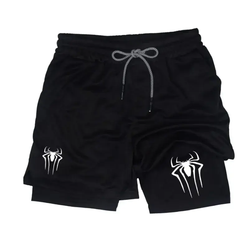 Men's Compression Shorts, All-Over Spider Print Stretch Polyester Activewear, True Fit Short Length for Running and Training, All Over Print, High Stretch