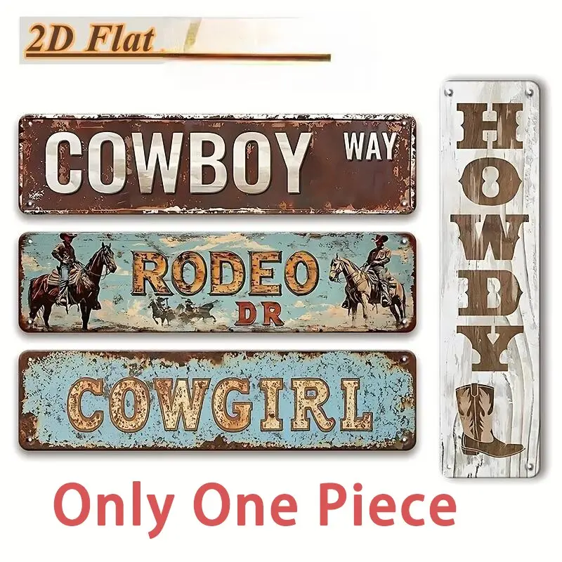 Vintage Style Aluminum Cowboy Way Sign - Rustic Design Decorative Wall Plaque with Mount, Western Decor for Home, Garage Signs, Indoor-Outdoor Decoration