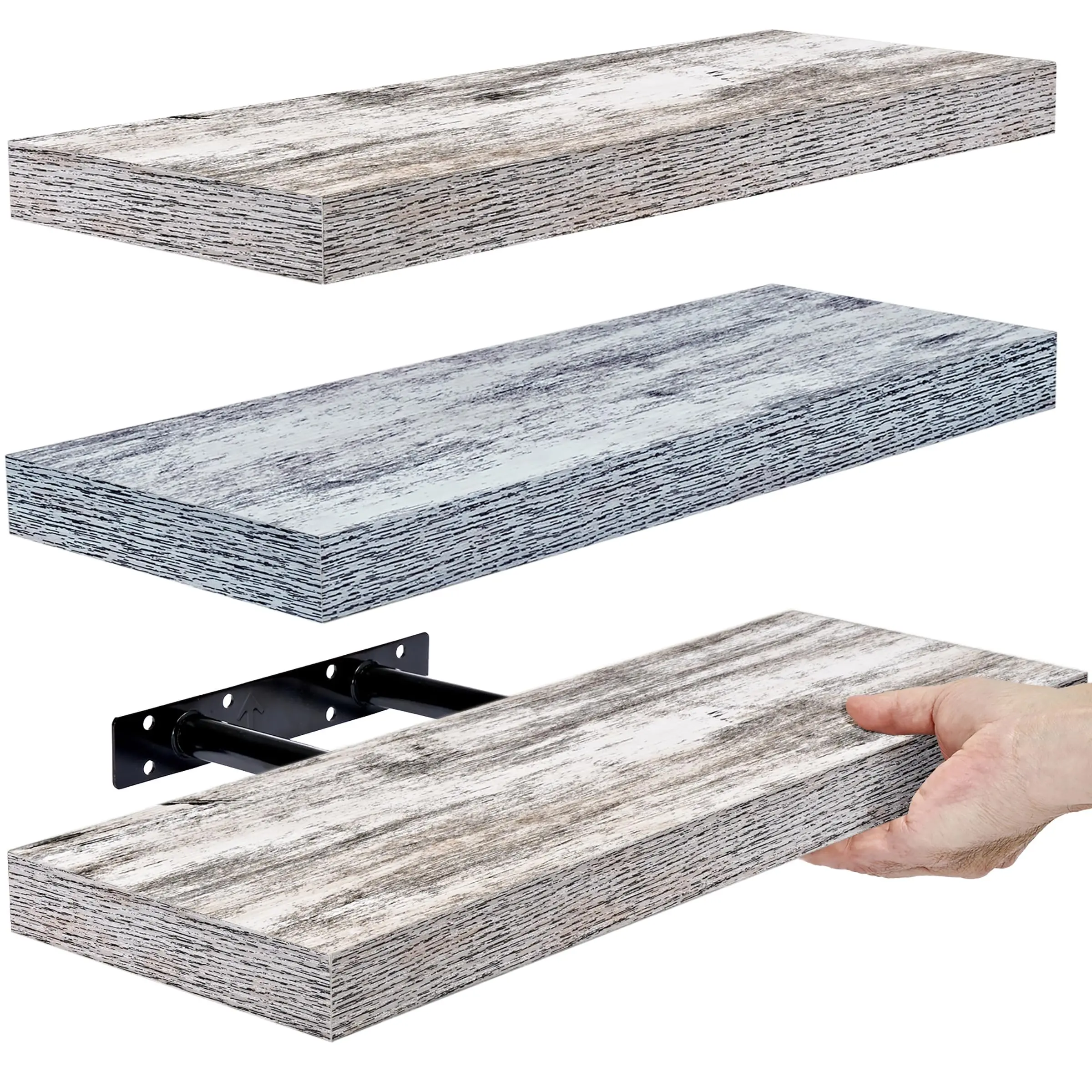 Floating Shelves - 3 Pack 16 Inch Rustic & Blue Wall For Bedroom  Kitchen Living Room Bathroom Home Decor Office Shelf Trophy Books Frames