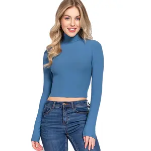 NE PEOPLE Women's Turtle Neck Crop Top - Long Sleeve Ribbed Knit Casual Basic Cropped T Shirts