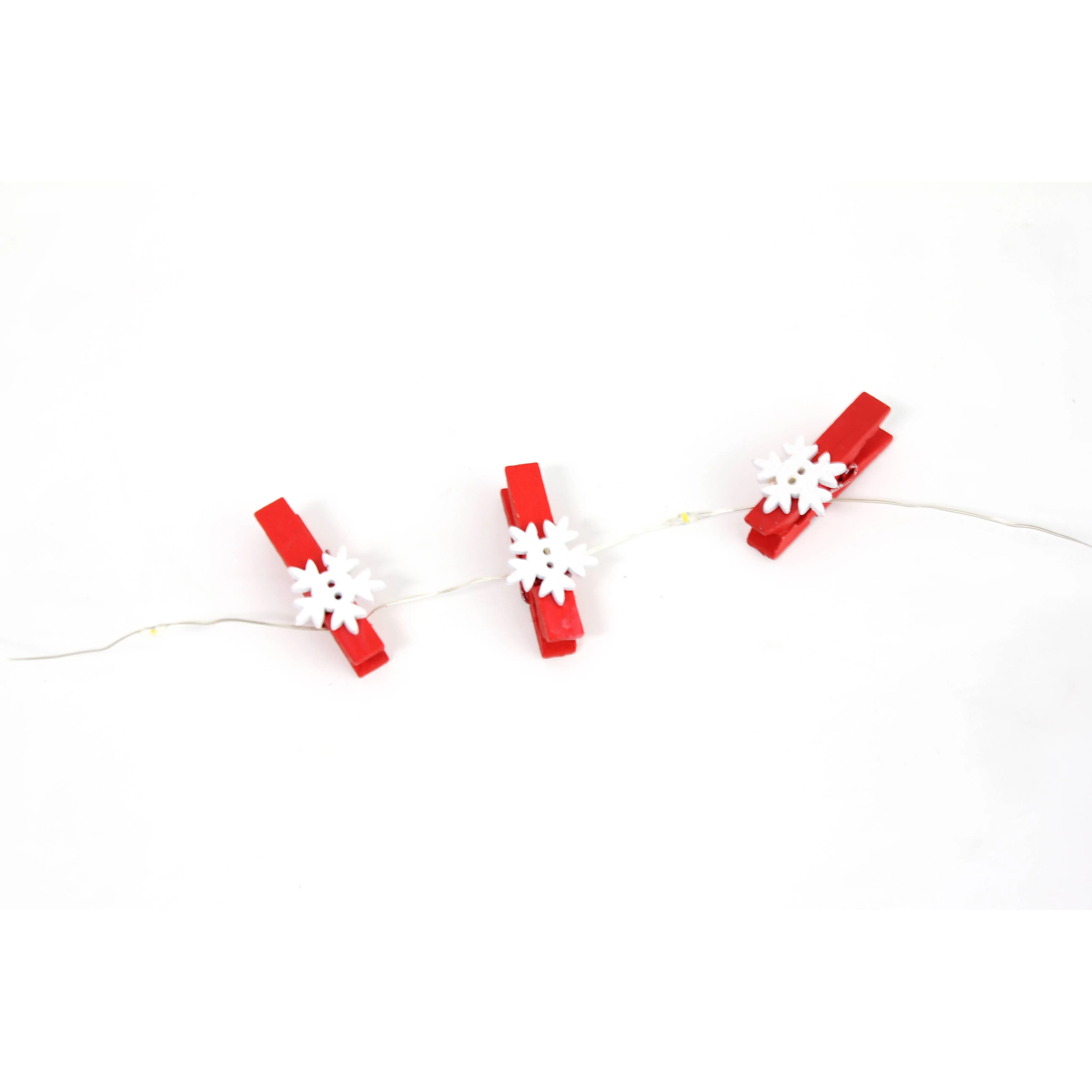 Perfect Holiday Microdot Fairy Lights Decorative Ambient Lighting Battery Operated 20 LED Copper Wire with 10 LED Wood Snowflake Clips