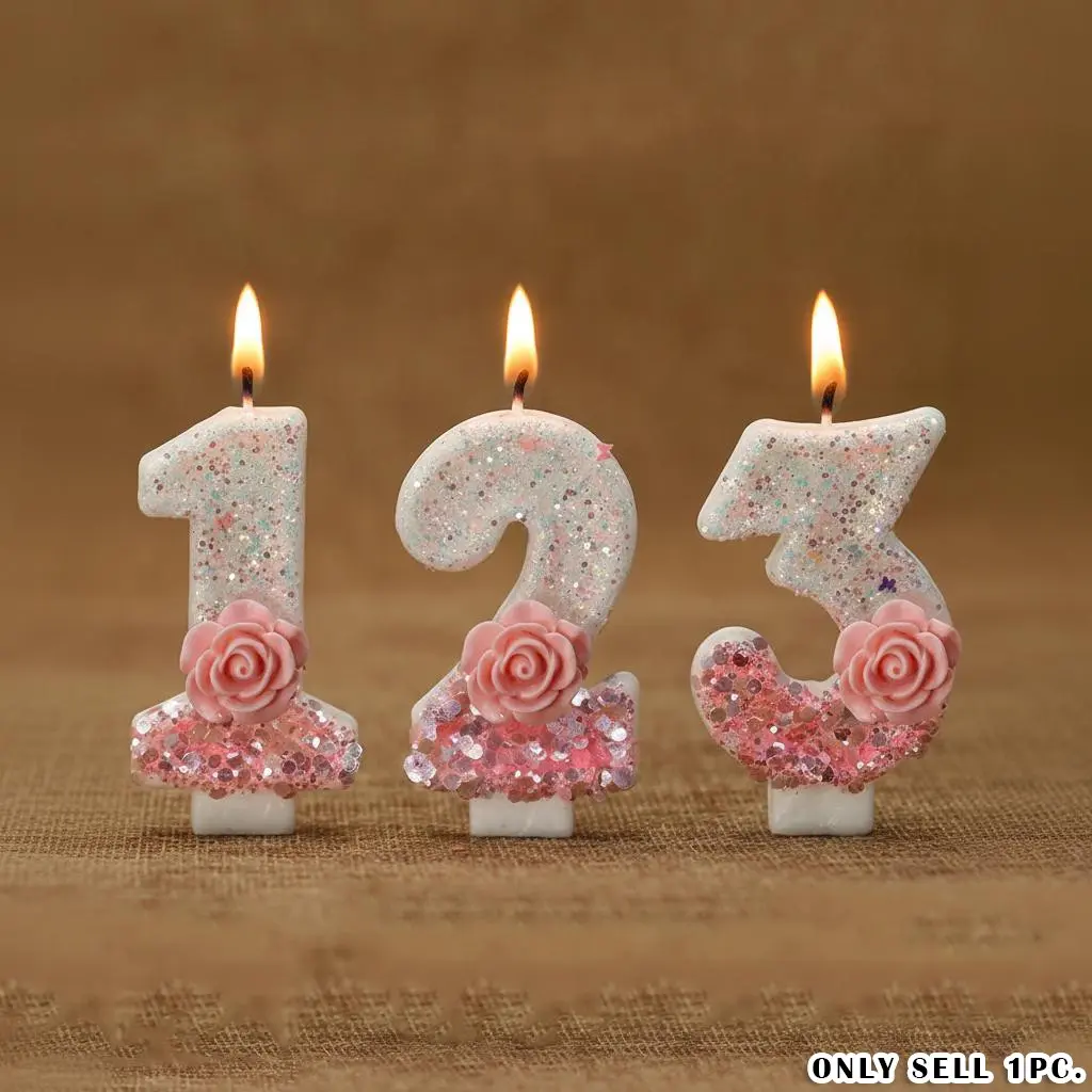 1pc Creative Pink-White Gradient Rose Flower & Number Candle For Birthday Cake, Party And Cake Decorations, Room Decor, Gifts, Birthday Candles, Birthday Decorations, Happy Birthday, Cake Candles, Room Decor Graduation, Cake Decorating Supplies