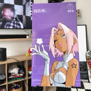 Custom Sakura Painting - Purple Background with Character Design and Floral Element