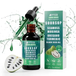 Pure Soursop 10-in-1 Liquid Extract Drops, Blend of Sea Moss, Moringa, Black Seed Oil, Turmeric & Oregano Oil, All Natural Herbal Supplement for Overall Fitness & Daily Wellness Support Dietary Edible Vitamin