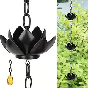 New Outdoor Lotus Rain Chain, Luxurious Floral Design, Durable Rust-Resistant Iron Material, Garden Courtyard Patio Decoration