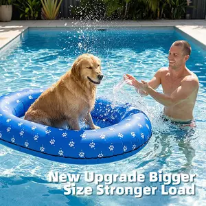 [Upgraded Weight Support]Dono Dog Float Raft - Large Bone-Blue Inflatable Swimming Float for Summer, Portable Pool Floaters with Sturdy Fabric Covering, Cute Cooling Toys for Small Medium Large Dogs