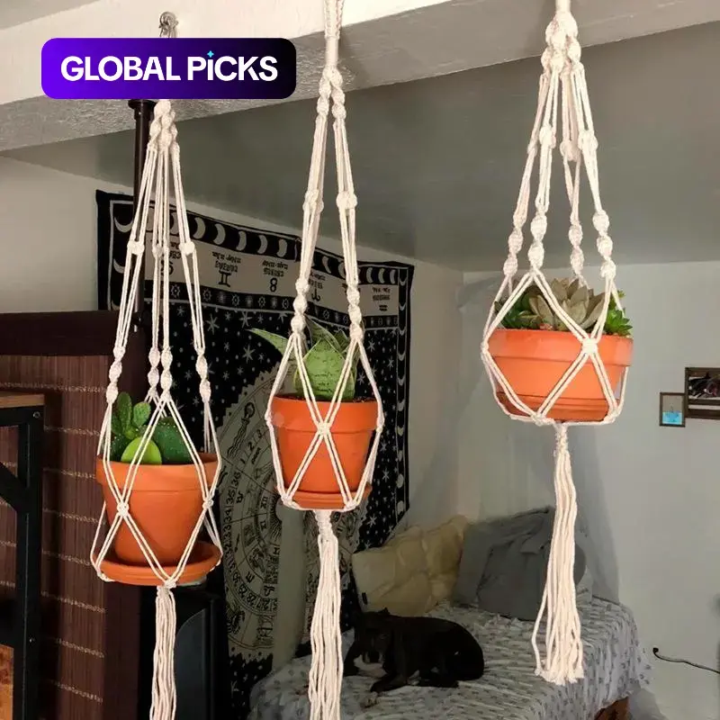 1 Set Macrame Handmade Plant Hanger Baskets, Flower Pot Holder, Balcony Hanging Decoration, Net Bag, Home Garden Supplies, Succulent Planter Baskets #GLOBAL PICKS