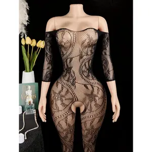 Fishnet Body-Hugging Stockings - Sexy and Interesting Dragon Pattern Open-Door Design for Women's Passion Underwear Set Knit