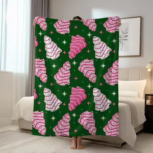 1pc Christmas tree blanket, baked cake printed comfortable soft flannel warm blanket, Christmas happy bed blanket, suitable for Christmas sofas, beds, cars, rooms, offices, parties, camping blankets, perfect Christmas gift blanket, Soft Cozy Blanket