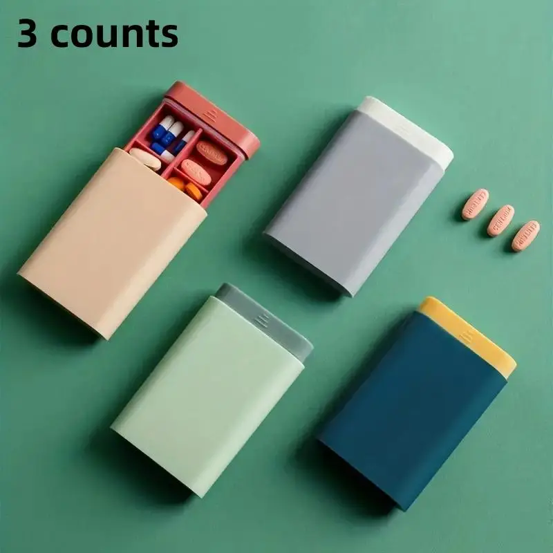Portable Pill Organizer, 3 Counts Random Color Multi-grid Pill Box, Pill Storage Box for Travel, Small Organizer for Daily Use, Healthcare