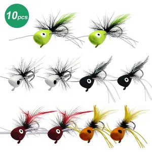 10pcs Fly Fishing Popper Lures - Hand-Tied & Handcrafted | Vibrant Action Lures for Trout, Bass, Salmon, Panfish | Freshwater & Saltwater | Durable Fly Fishing Tackle | Popping Flies