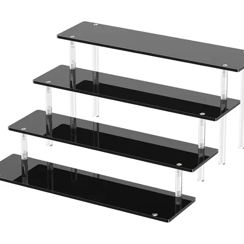 4-Tier Rectangular Universal Acrylic Display Riser - Lightweight Home Organizer Rack, Smooth Surface, Cologne Stand Display, Cupcake Holder, Room Decor Storage Accessory