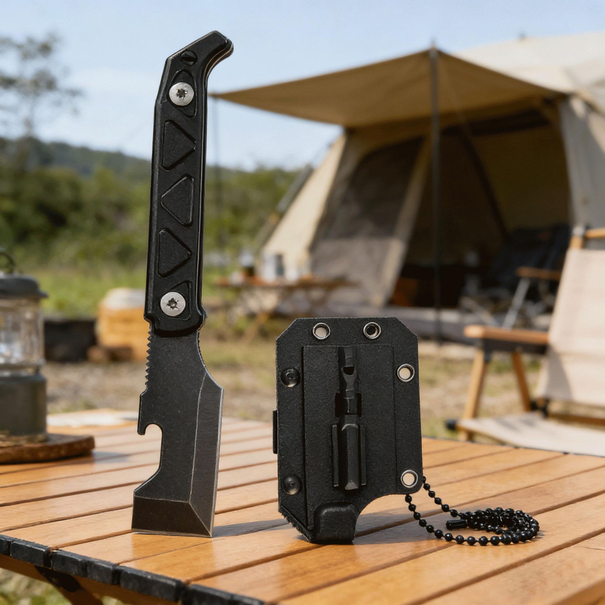 Full Tang Multifunctional EDC Pry Bar Axe with Secure Kydex Sheath, Tactical Survival Tool for Camping Hunting, Outdoor Utility Gear for Men, Durable Camping Tool