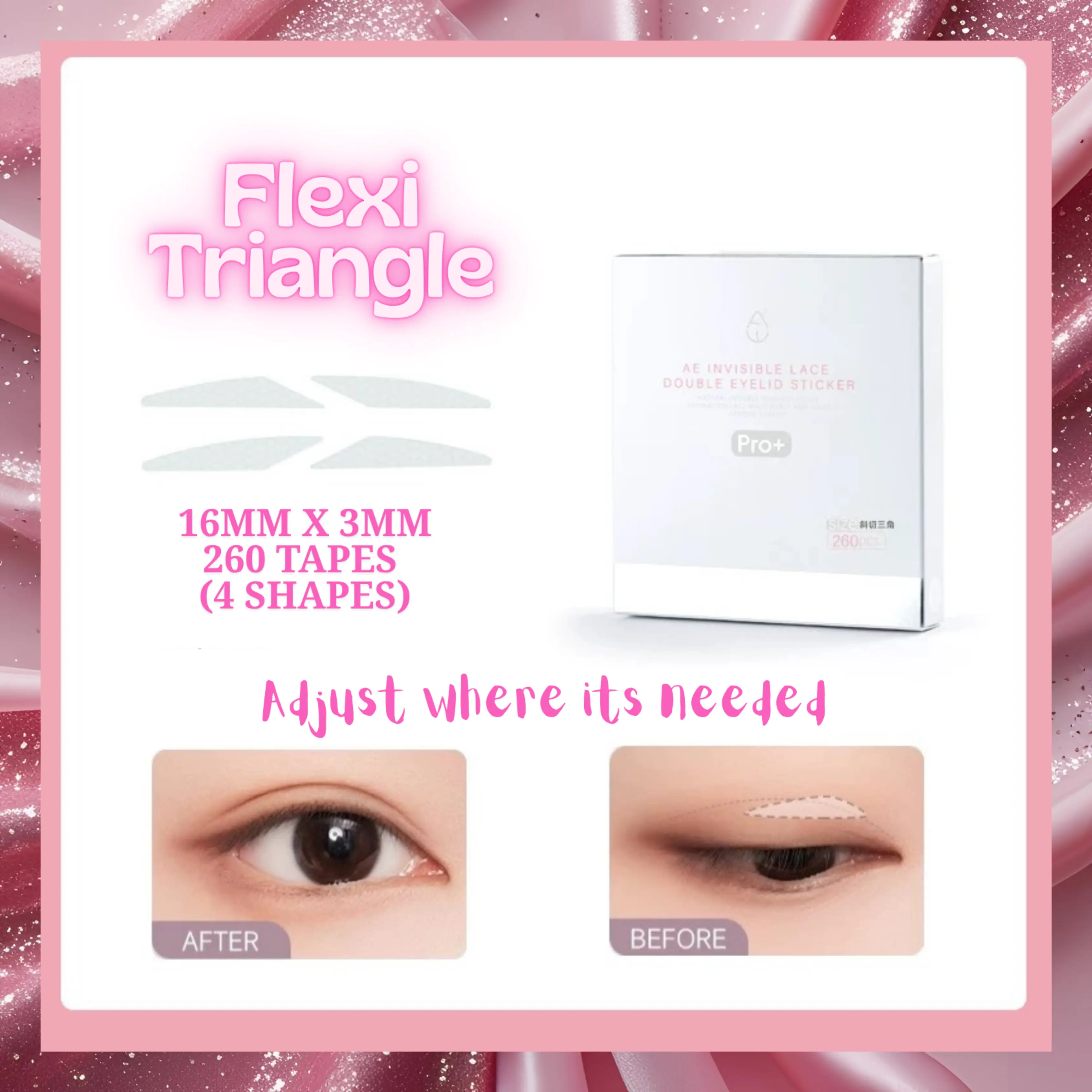 The Natural Crease PRO+ Flexi Triangle - Truly Invisible Matte Eyelid Adjustment Tapes - 8 Shapes for Monolids & Hooded Eyes - Makeup Friendly Waterproof Adhesive Kit - Hooded Eye Tape, Invisible Eye Lift, Double Eyelid Tape