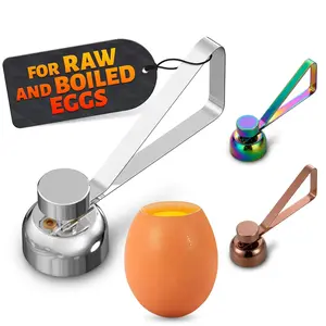 Egg Cracker Tool for Raw Eggs, Egg Shell Opener for Soft-Boiled Shell Tops, Stainless Steel Ergonomic Topper, Clean Cut Design for Breakfast Prep, Custards & Baking (Silver)