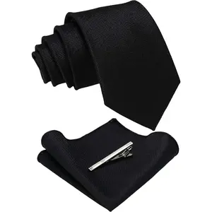 Solid Color  Tie and Pocket Square with Tie Clip Sets for Men