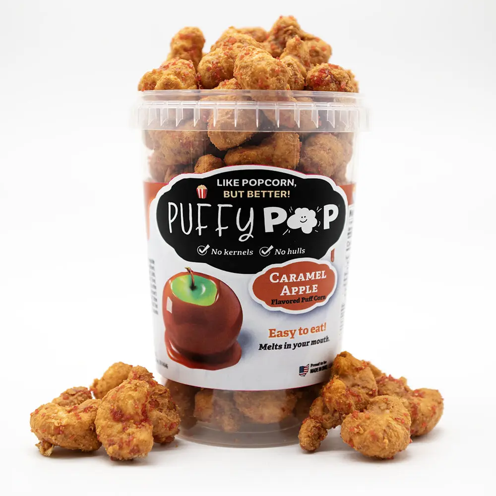 Caramel Apple (GF) Puffy Pop Popcorn Puffs - No Kernels, No Hulls - Easy to Eat Snack