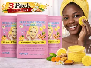 3 Pack-Turmeric & Kojic Acid Cleansing Pads – Exfoliating & Brightening Care with Vitamin C & B5, Deep Cleansing, Dark Spot Appearance Care, 40 Pads