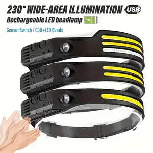 1PC Rechargeable COB Motion Sensor Fishing Headlamp | Super Bright LED Headlight Flashlight Hands Free for Tactical Work Hiking Emergency USB Rechargeable Flashlight