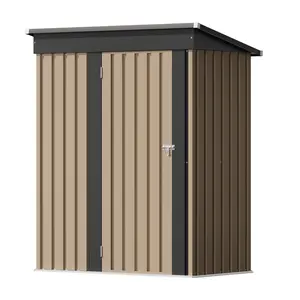 Garvee 5x3 FT Storage Shed Waterproof Metal Garden Shed with Lockable Door Utility Tool Shed Outdoor Storage for Backyard, Patio and Lawn, Brown