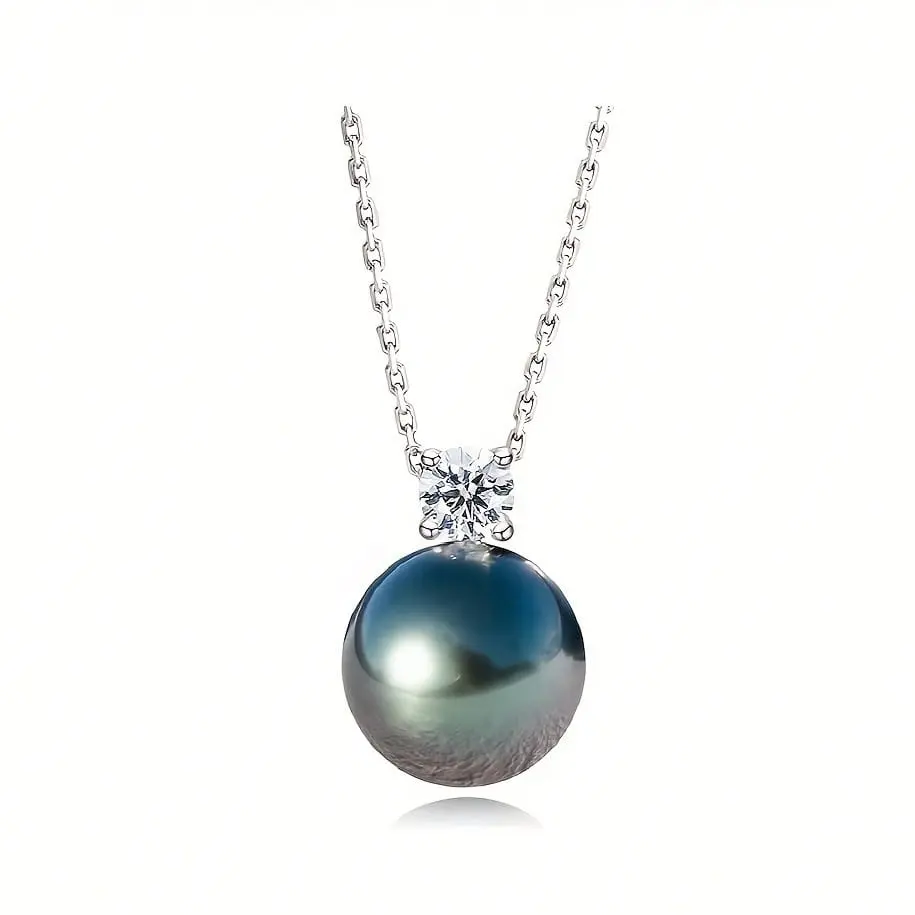 9-13mm Tahitian Black Pearls, Women's Moissanite Necklace, AAA Grade Hand Selected Natural Black Pearls, Suitable For Wedding Anniversaries