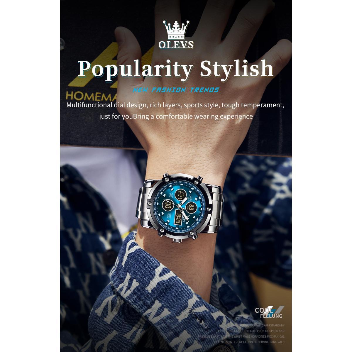 OLEVS Men's Watches Original Multifunctional Wlectronic Watch for Man Waterproof Luminous Alarm Clock Fashion Dress