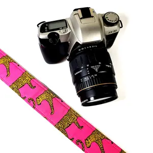 Leopard on Pink Camera Strap - Pink Leopards Camera Strap - Double Padded