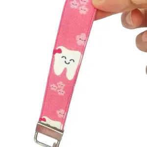 Pink flowers dental key fob wristlet