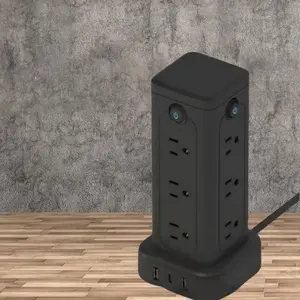 Power Strip Tower Surge Protector with 12 Widely Outlets 4 USB Ports, 15A 1875W Vertical Charging Station, 5 FT Extension Cord Flat Plug, Individual Switche, 1080J, Overload Protection for Home Office Cable Computer Equipment