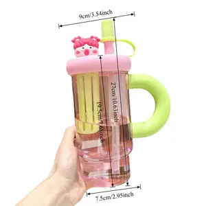 New large capacity spacious summer straw cup, equipped with straw and stylish heat-resistant plastic cup, designed specifically for women, similar to a curling rink Party Supplies Set Cartoon Pattern Reusable Drinking
