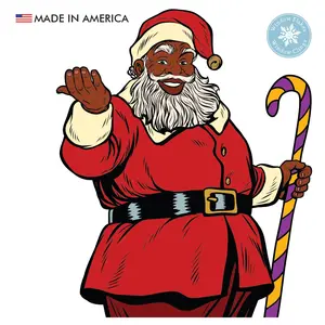African American Christmas Black Santa Window Clings - Black Santa Claus Holiday Home Decorations Decal Window Sticker. Double Sided, Reusable Holiday Decor. Made in America.