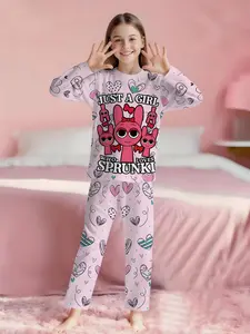 Sweet Girl 2-Piece Set for Girls Who Love Sprunki: Digital Print Design Long-Sleeve Pajamas and Long Pajama Pants, made of flame-retardant fabric. This comfortable and soft pajama set is suitable for sleeping and home leisure