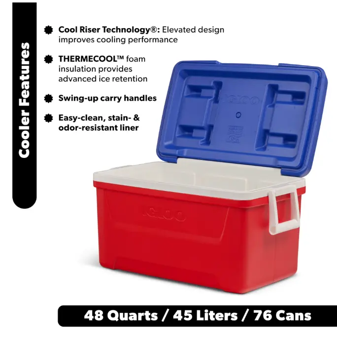 Igloo 48 QT Laguna Hard Sided Ice Chest Cooler, Red White & Blue Igloo 48 QT Laguna Hard Sided Ice Chest Cooler, Red White & Blue