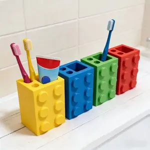 3D Printed Block Toothbrush Holder, Creative Bathroom Storage Rack, Kids Toothpaste Organizer, Innovative Toilet Accessory