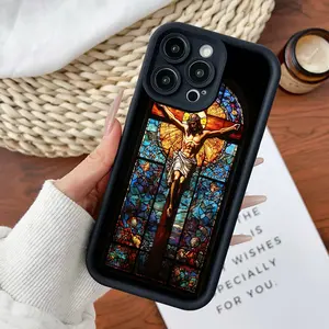 Compatible for iPhone11/12/13/14/15/16/17/promax/x/xs/xr/xsmax Case Stained Glass Crucifix  Soft TPU Shockproof Protective CASE