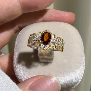 S925 sterling silver ring, Nature Citrine  gemstone, adjustable size, set size wirh a 5*7mm, Glod-Plated Engagement Ring, Elegant and Luxurious for Women, Girl friend, Brides, , Perfect for Wear and Party