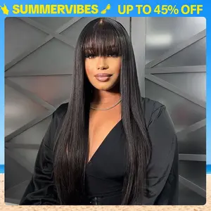 STERLY Glueless Human Hair Wig with Bangs 180% Density 2x4 lace Closure Wigs Middle Part Lace Wig Loose Body Wave Machine Made Wigs for Women Yaki Straight Front Wig Brazilian Hair Wigs HD Transparent Lace Wigs #Summervibes #tiktokshopmemorialday