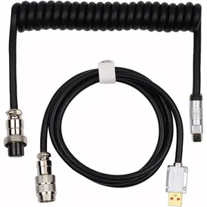 P-KBB06   Puff Aviator Coiled USB Cable, Type C Detachable Mechanical Gaming Keyboard Cable for Win/Mac/Gamers, Suitable for RT100/TH68 PRO/TH80 PRO/TH96/TH80 SE/CIDOO V65. etc(Puff Black)