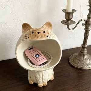 Siamese Cat Key Holder Entryway Decor Tray, Luxury Living Room Moving Gift, Shoe Cabinet Decoration, Elegant Home Accessory